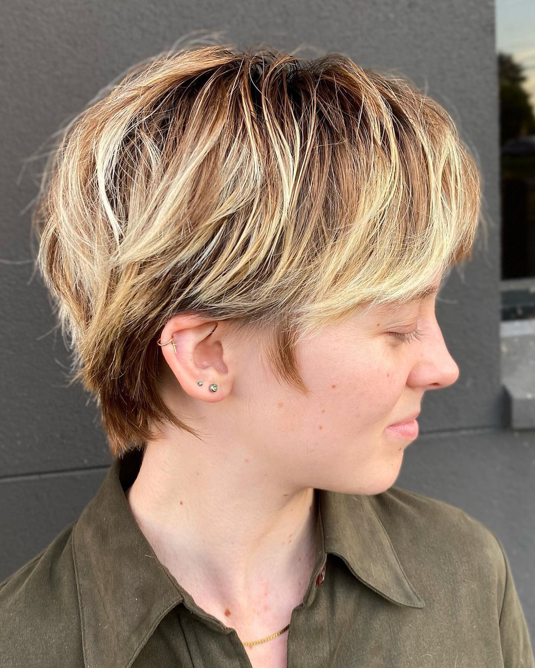 Long Blonde Pixie with Shadow Roots