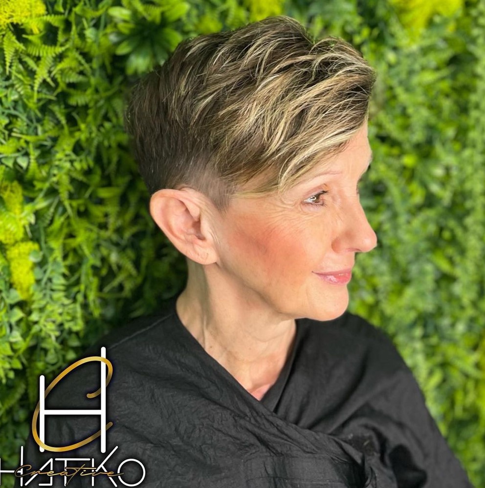 Short tapered Side Swept Pixie